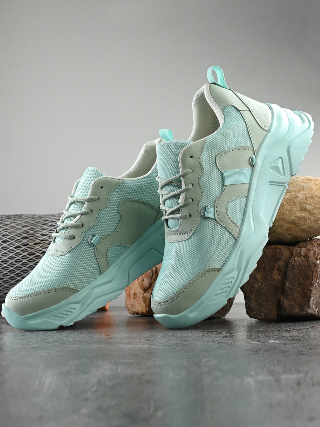 

Mast & Harbour Women Sea Green Woven Design Sneakers