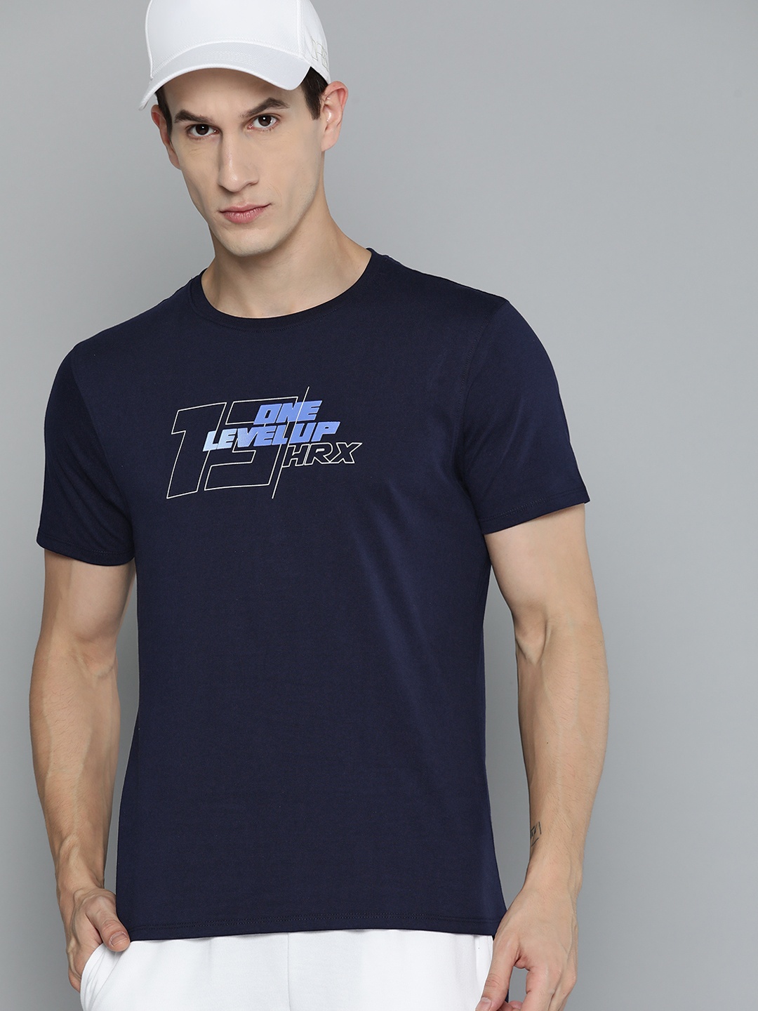 

HRX by Hrithik Roshan Typography Printed Pure Cotton T-shirt, Navy blue