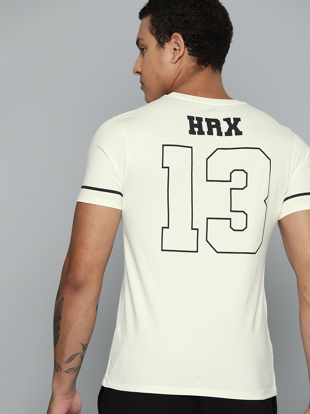 

HRX by Hrithik Roshan Brand Logo Back Printed Pure Cotton T-shirt, Off white