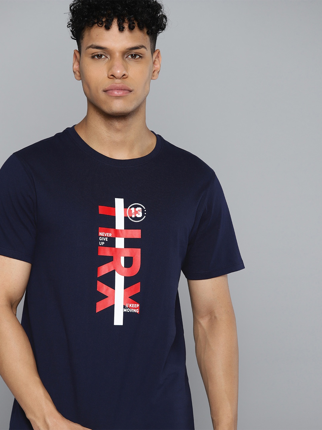 

HRX by Hrithik Roshan Men Brand Logo Printed Pure Cotton T-shirt, Navy blue