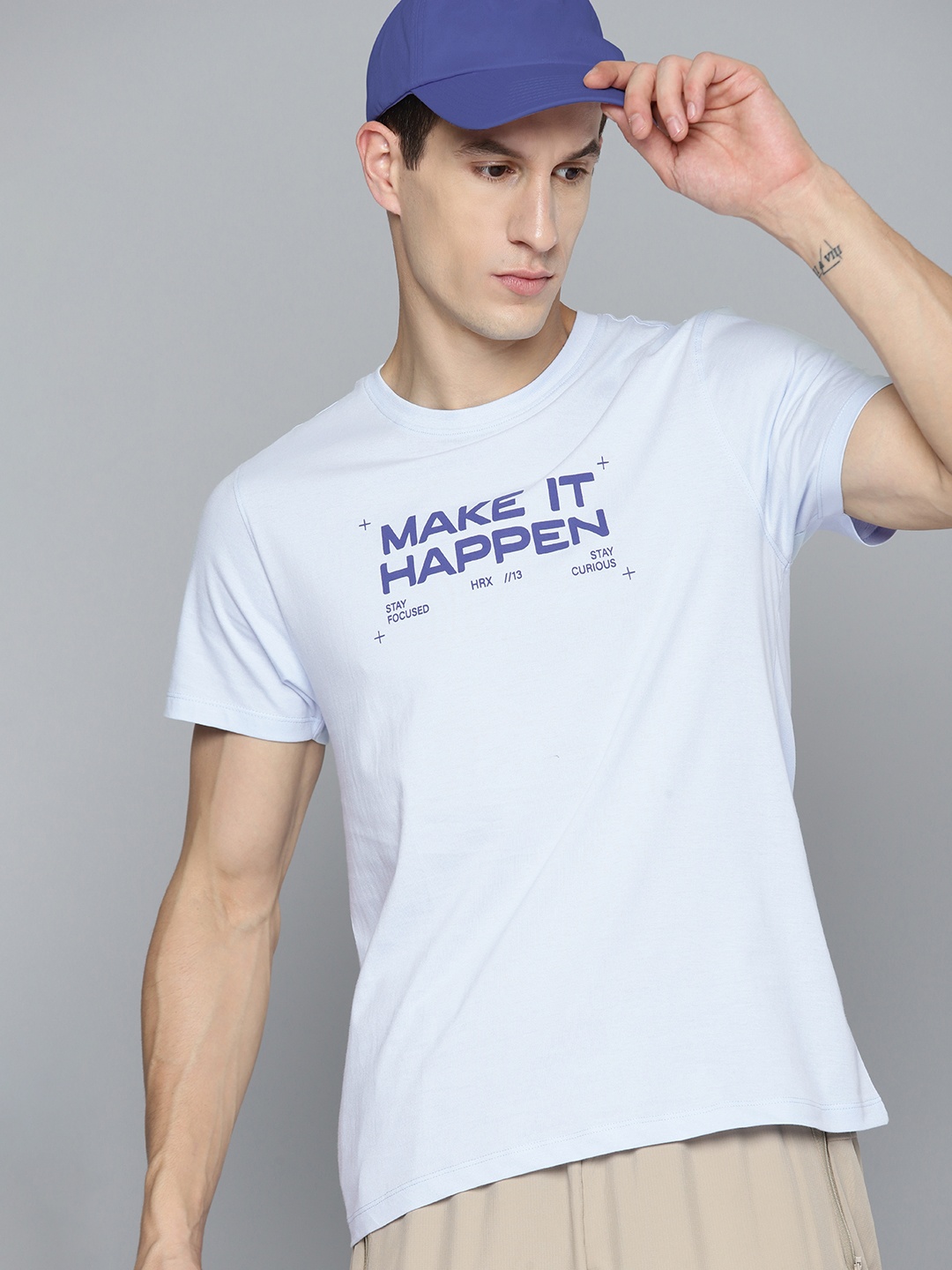 

HRX by Hrithik Roshan Typography Printed Pure Cotton Lifestyle T-shirt, Blue
