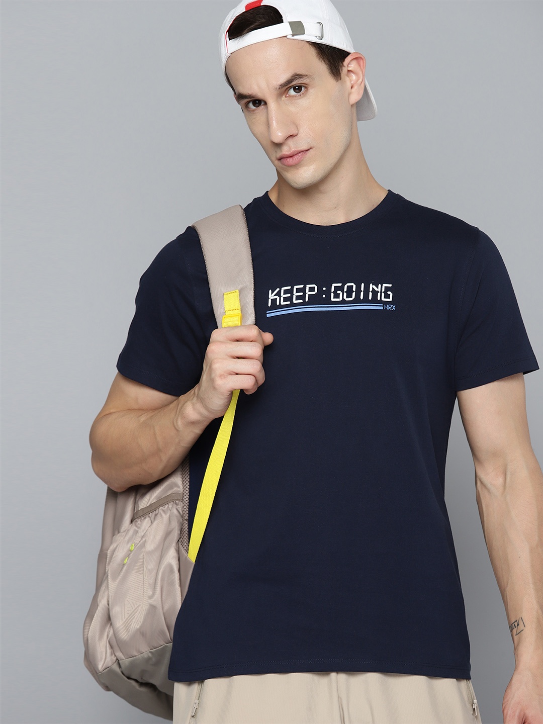

HRX by Hrithik Roshan Typography Printed Pure Cotton Lifestyle T-shirt, Navy blue