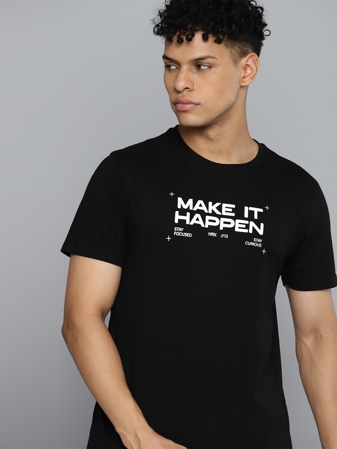 

HRX by Hrithik Roshan Men Typography Printed Pure Cotton T-shirt, Black