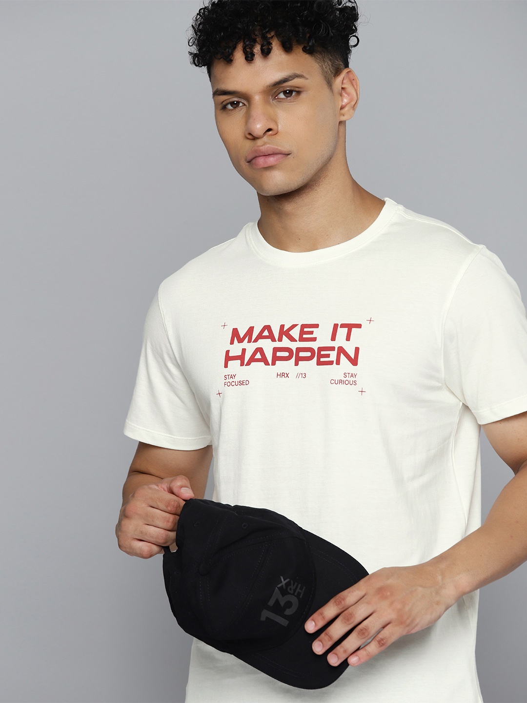 

HRX by Hrithik Roshan Men Typography Printed Pure Cotton T-shirt, Off white