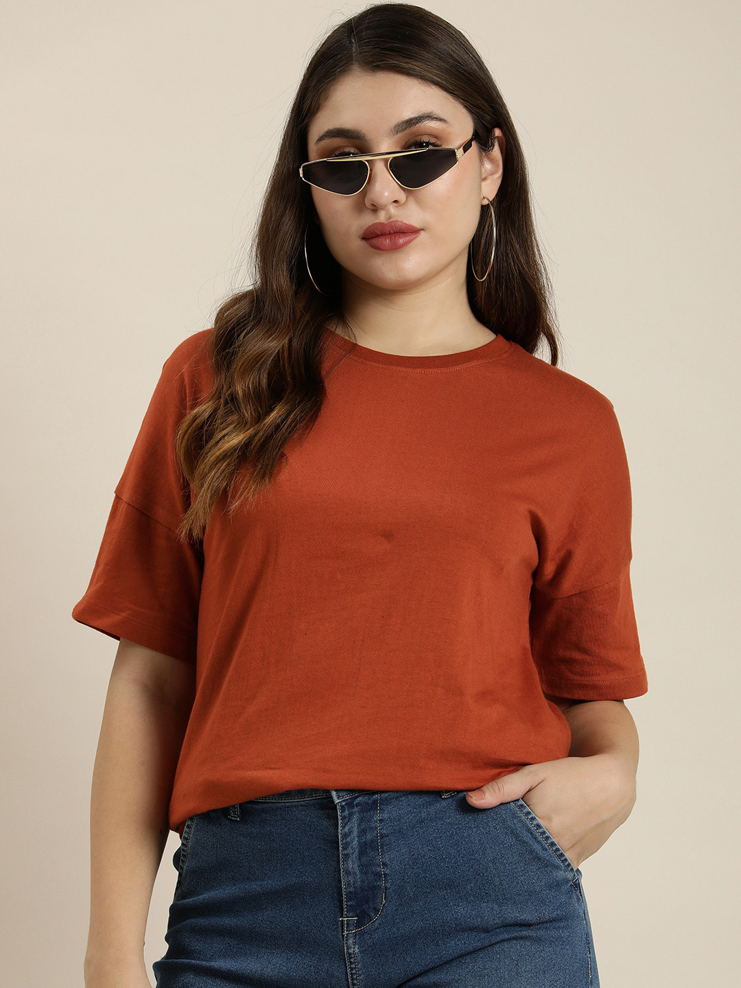 

Moda Rapido Solid Pure Cotton Casual T-shirt, Rust