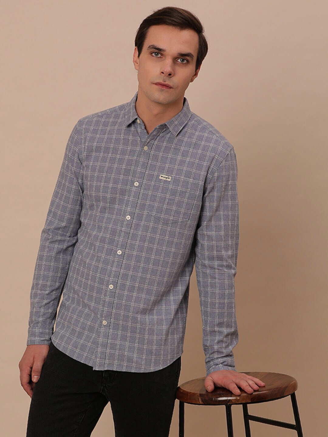 

Wrangler Grid Tattersall Checks Cotton Casual Shirt, Blue
