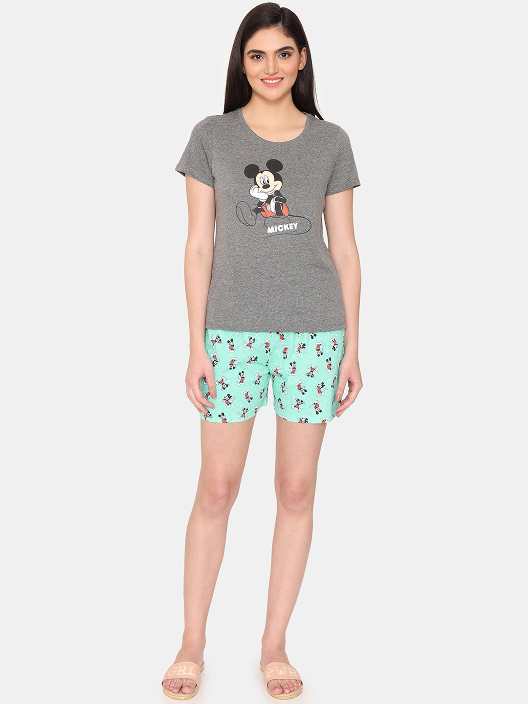 

Rosaline by Zivame Mickey Mouse Printed Night Suit, Grey