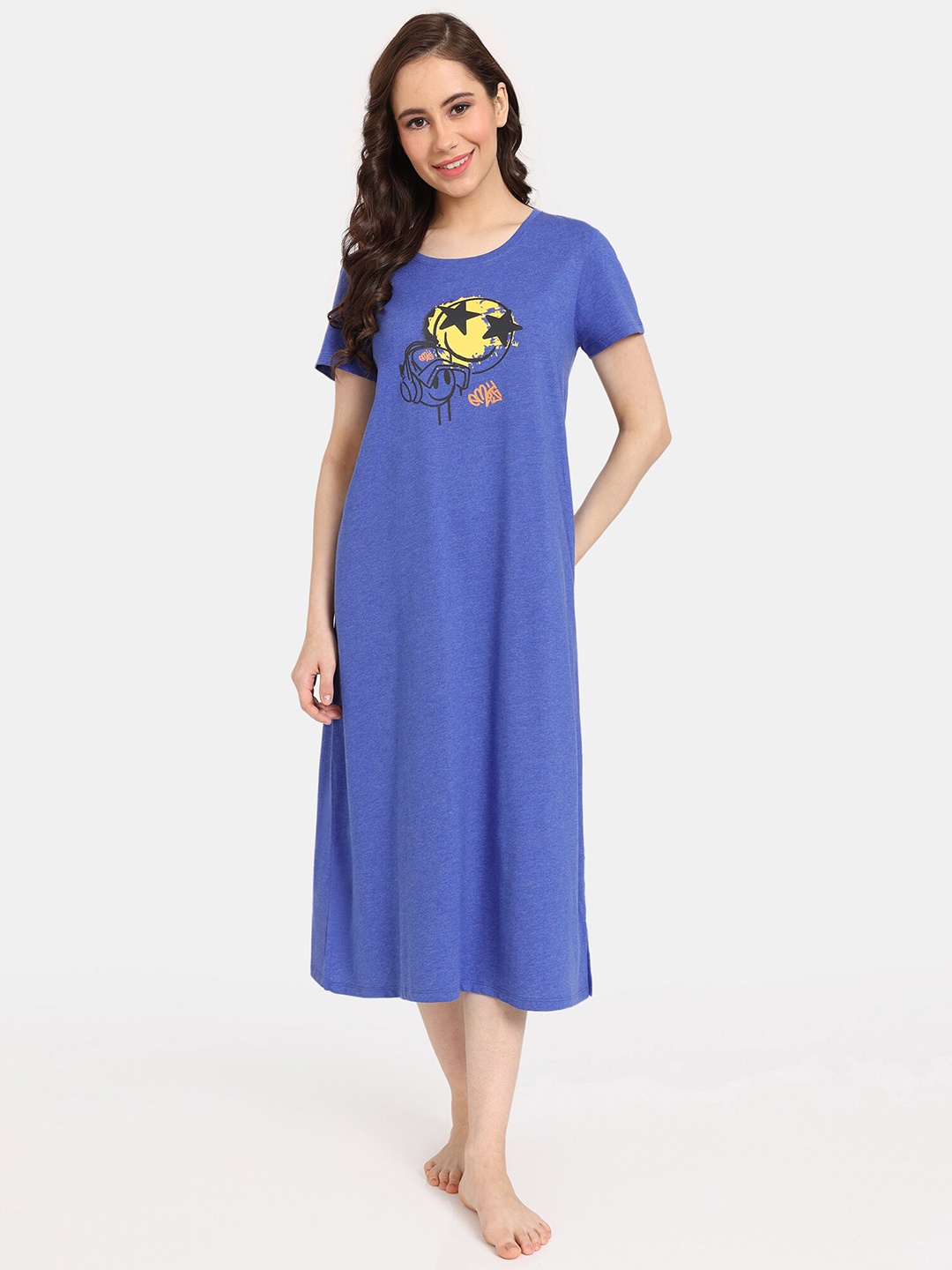 

Rosaline by Zivame Printed T-shirt Nightdress, Blue