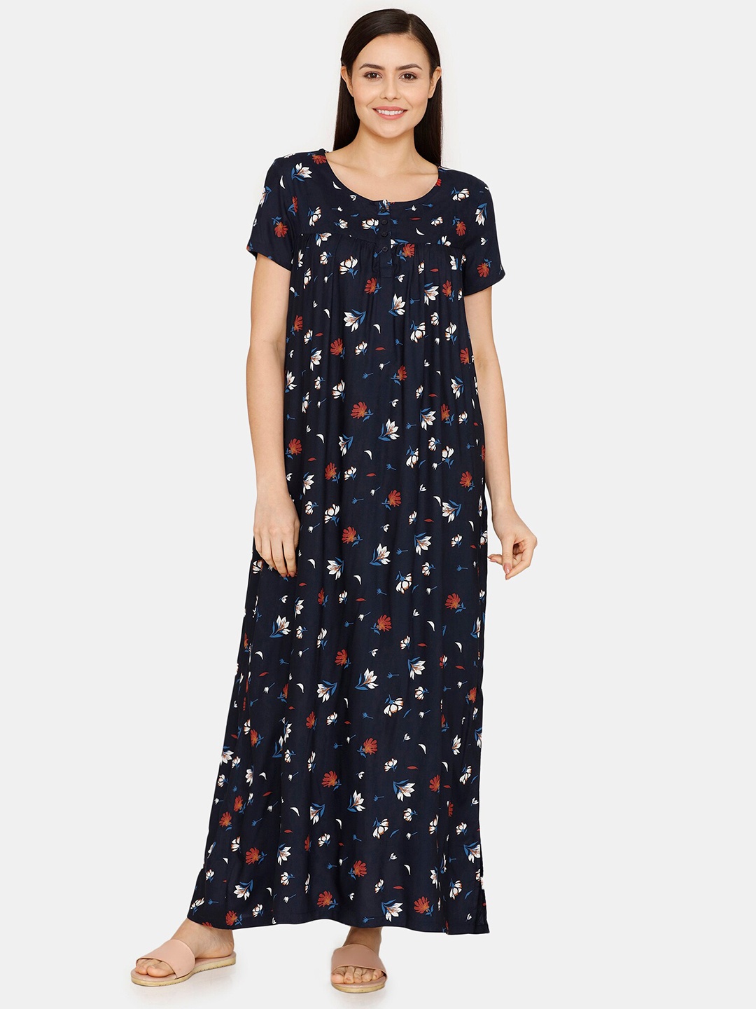 

Rosaline by Zivame Floral Printed Maxi Nightdress, Black