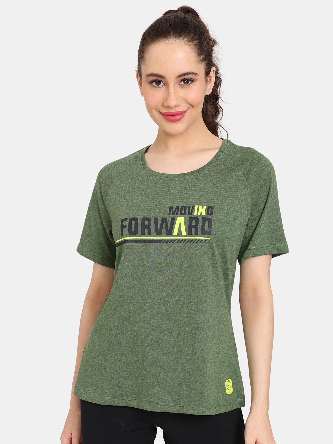 

Rosaline by Zivame Typography Print Round Neck Cotton Top, Green