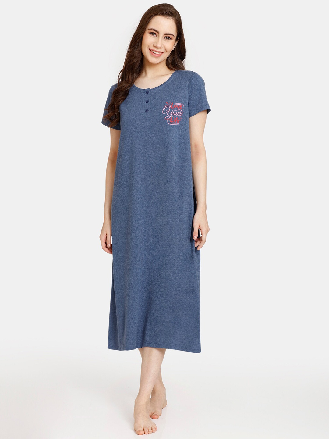 

Rosaline by Zivame Typography Printed T-shirt Nightdress, Blue