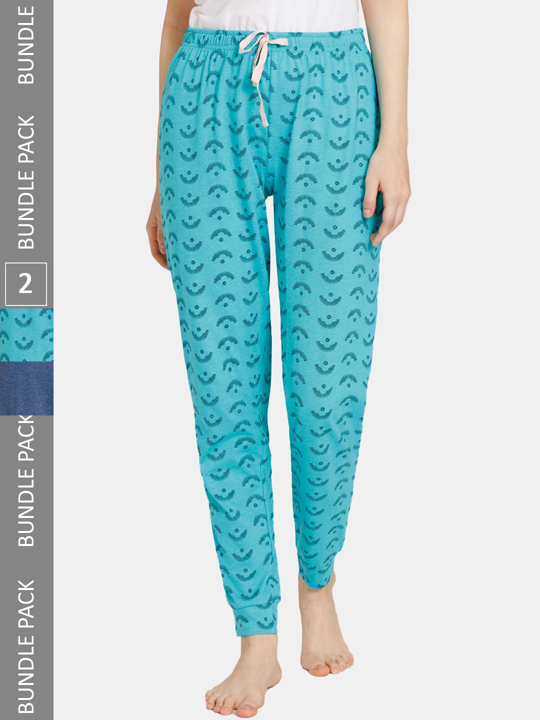 

Rosaline by Zivame Women Pack of 2 Printed Lounge Pants, Turquoise blue