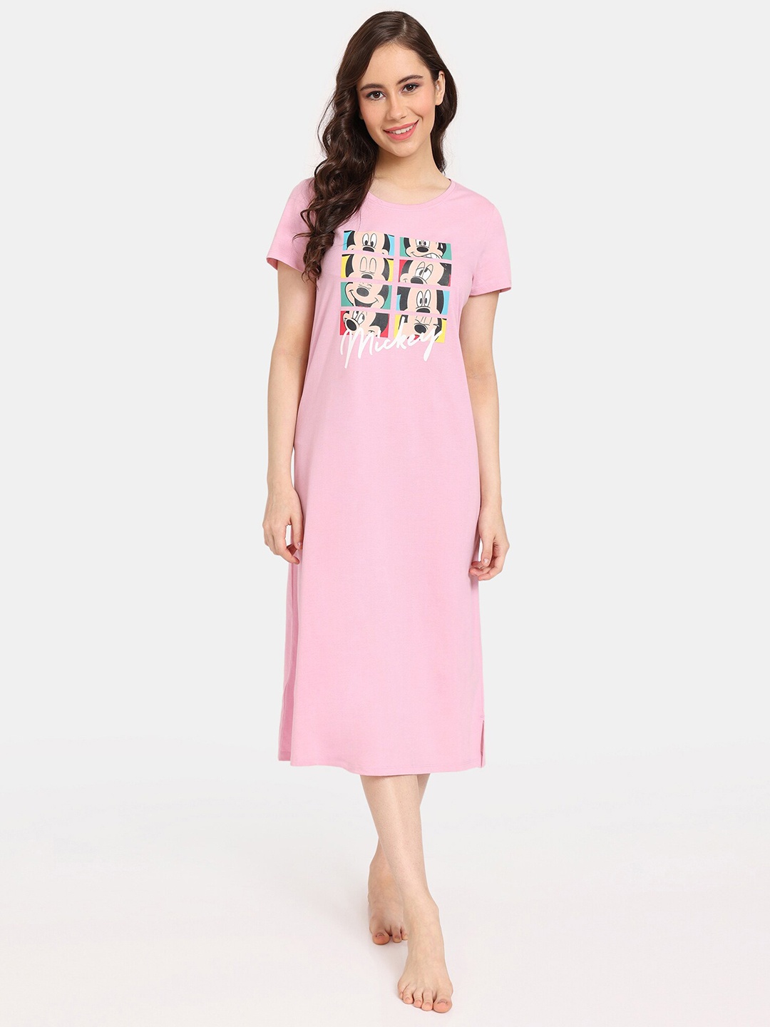 

Rosaline by Zivame Mickey Mouse Printed T-shirt Nightdress, Pink