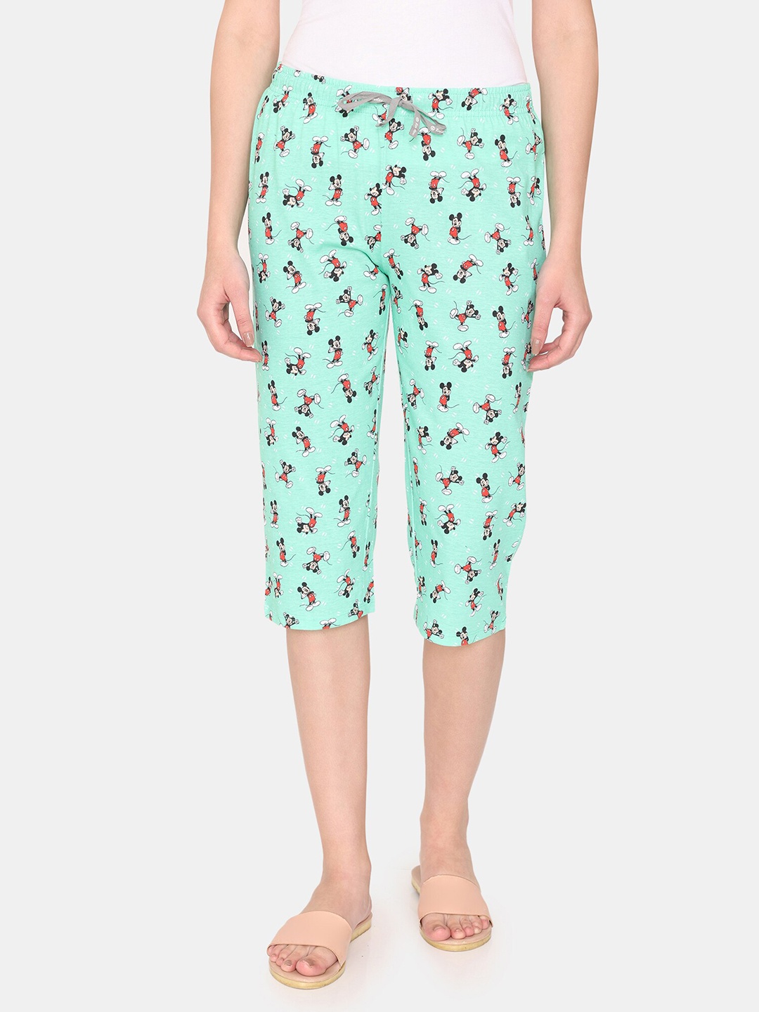 

Rosaline by Zivame Women Mickey Mouse Printed Mid-Rise Lounge Pants, Green