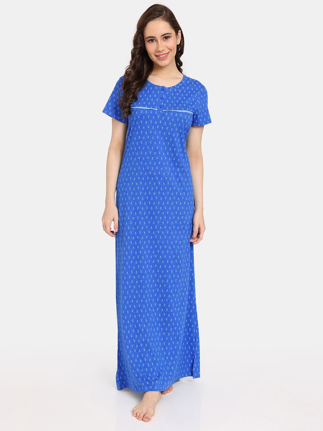 

Rosaline by Zivame Printed Maxi Nightdress, Blue