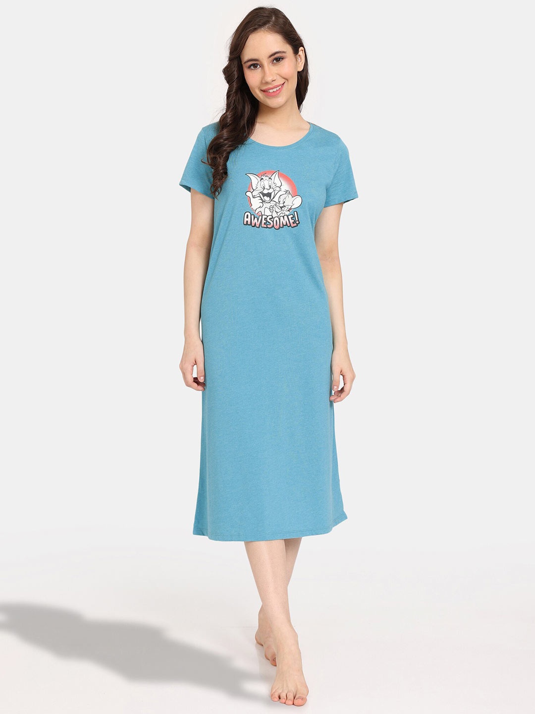 

Rosaline by Zivame Printed T-shirt Nightdress, Blue