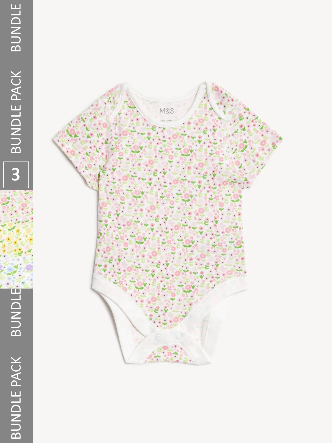 

Marks & Spencer Girls Pack Of 3 Printed Pure Cotton Bodysuits, Yellow