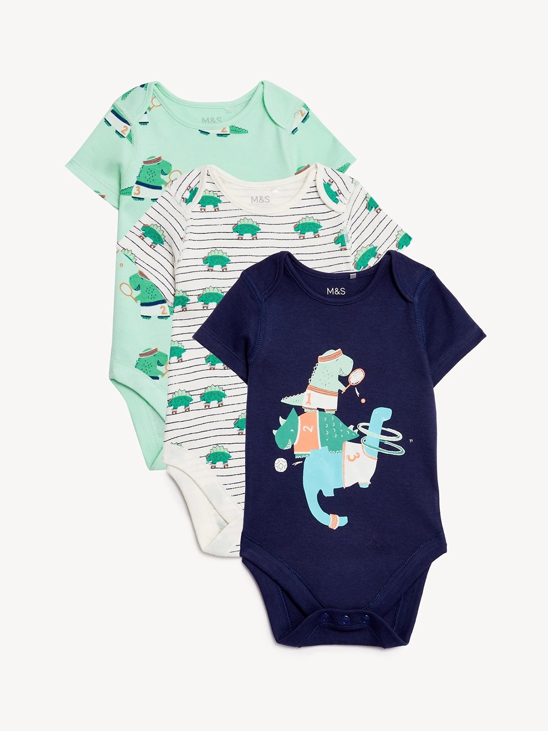 

Marks & Spencer Boys Pack Of 3 Pure Cotton Bodysuits, Green
