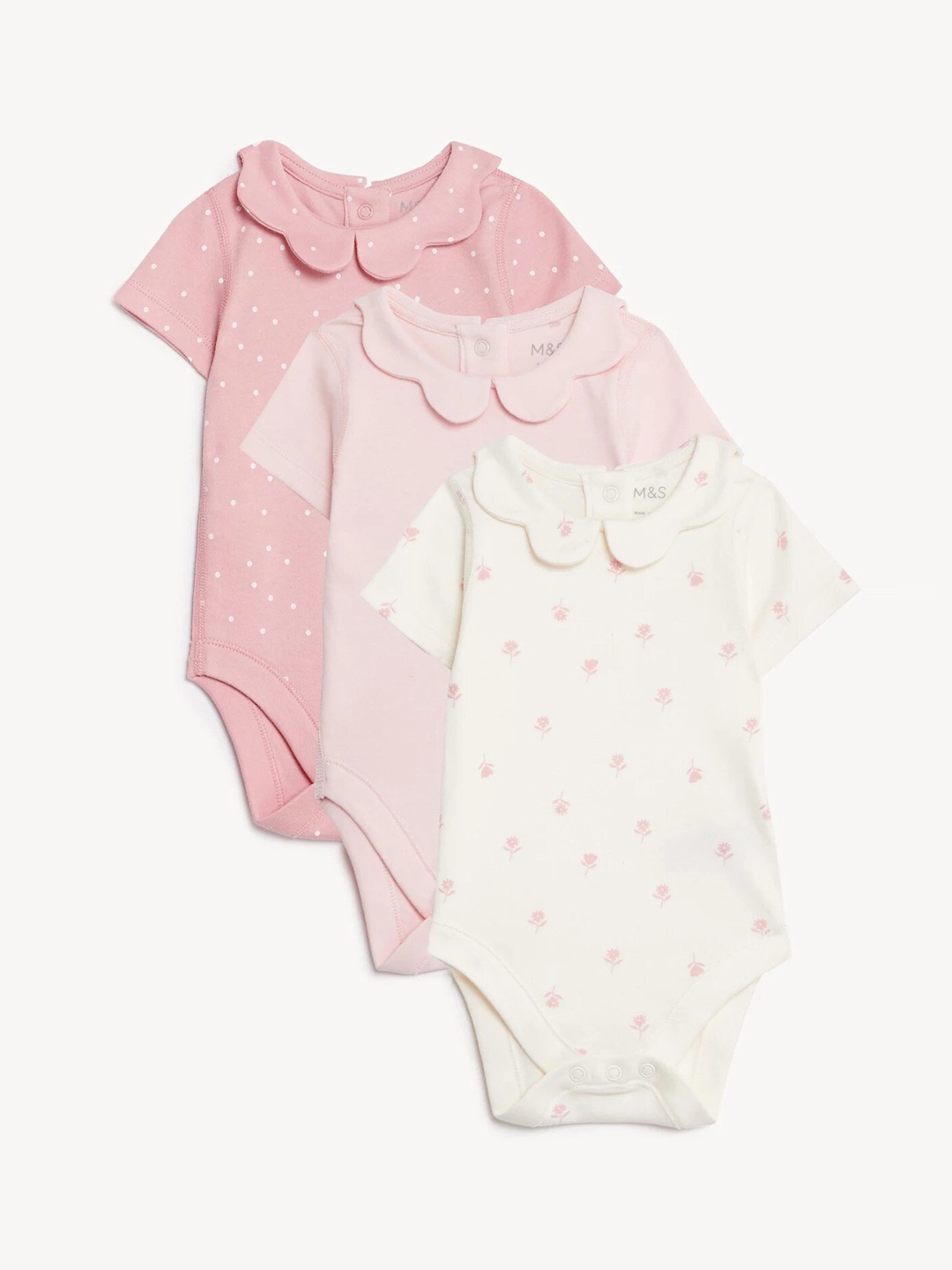 

Marks & Spencer Girls Pack Of 3 Printed Pure Cotton BodysuitS, Pink