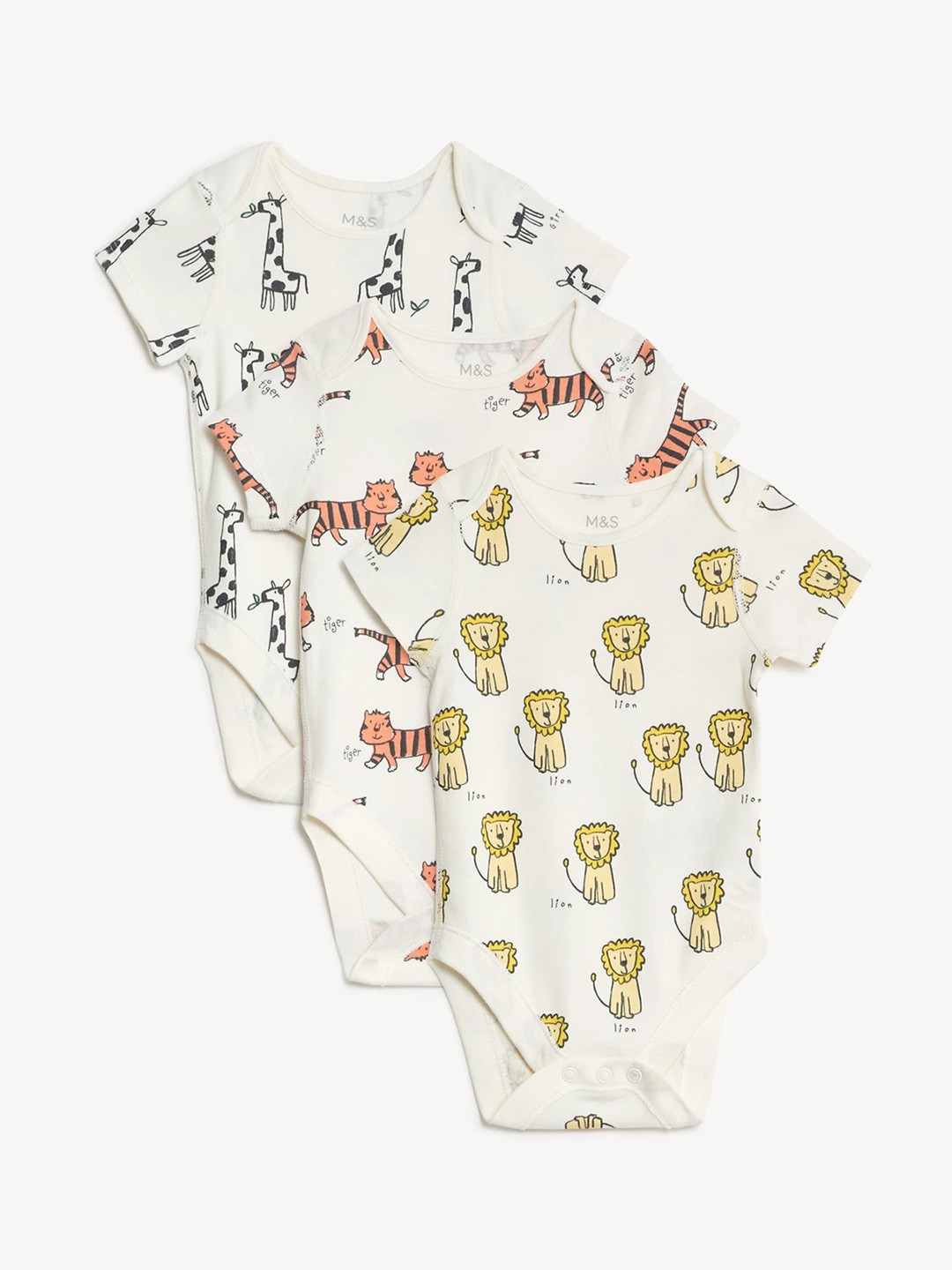 

Marks & Spencer Kids Pack Of 3 Printed Pure Cotton Bodysuits, White