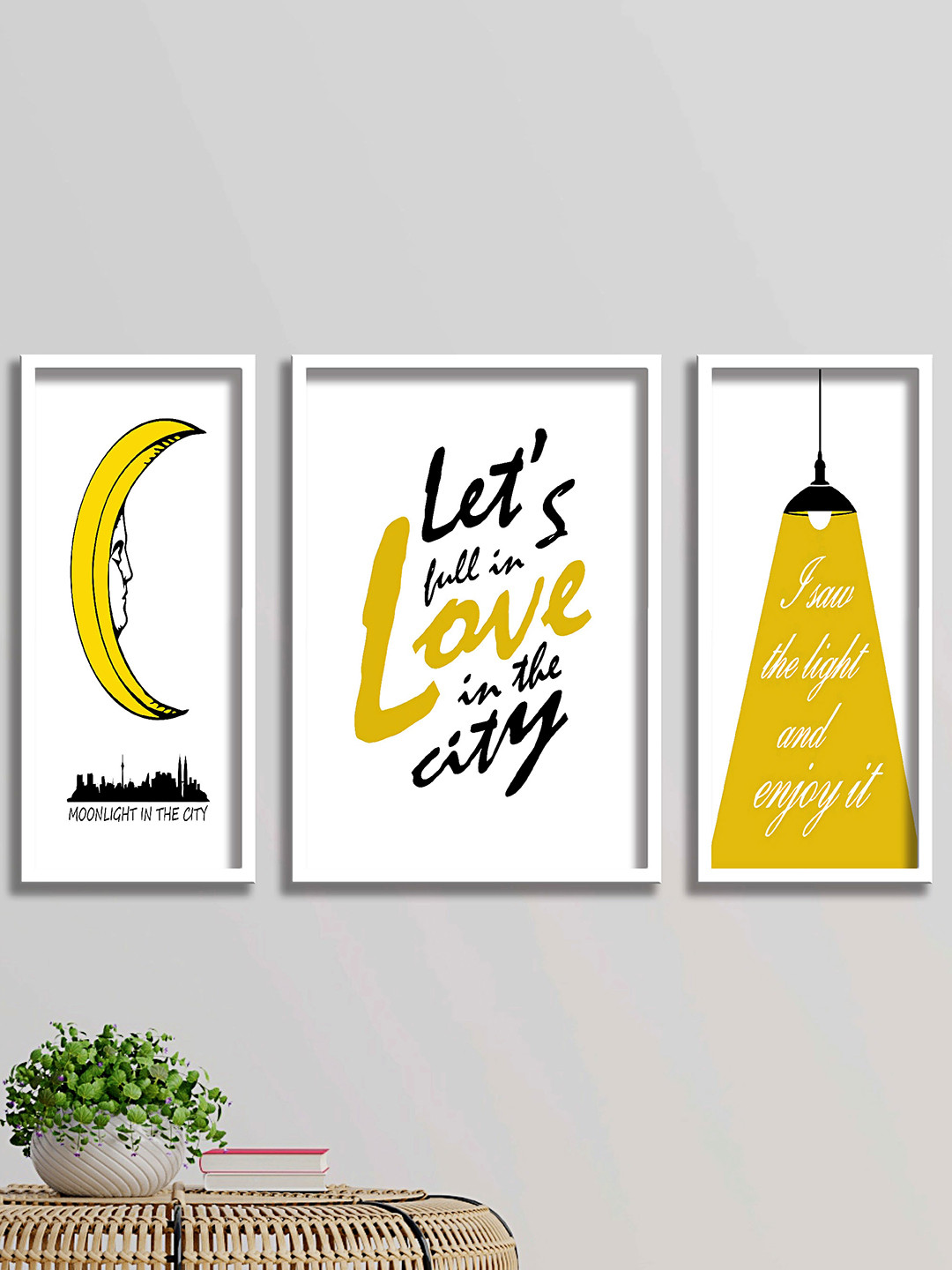 

SAF White & Yellow 3 Pieces Fall in love Wall Art