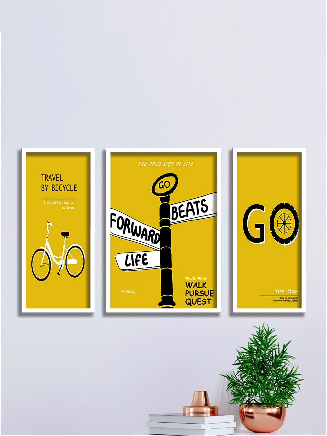 

SAF Black & Yellow 3 Pieces Motivational Quotes UV Coated Framed Wall Art