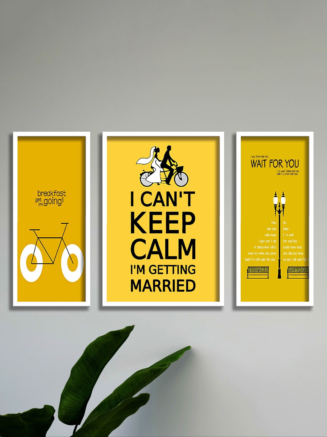 

SAF White & Yellow 3 Pieces Getting Married UV Coated Wall Art