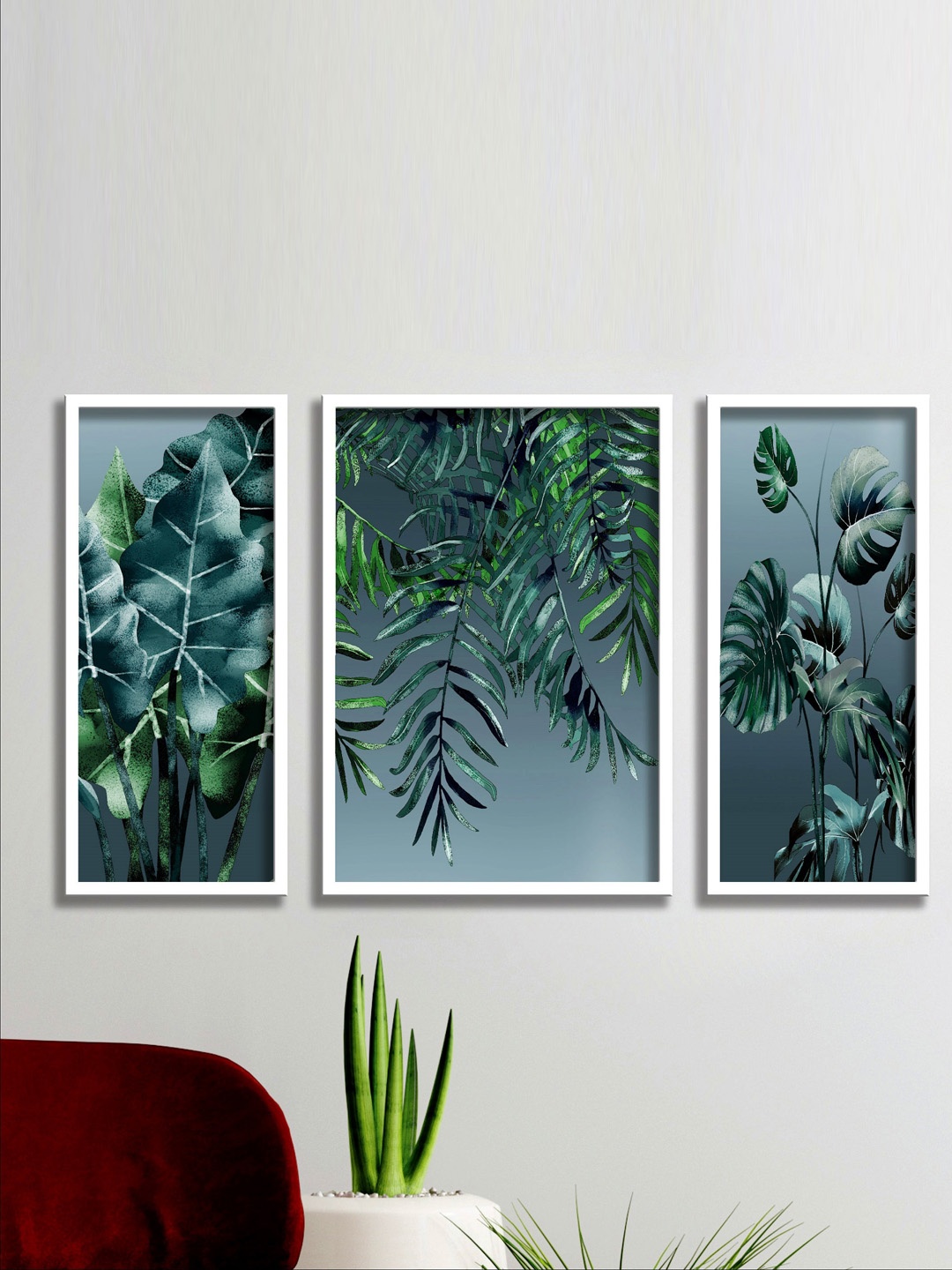 

SAF White & Green 3 Pieces Tropical Leaves Painting Framed Wall Art