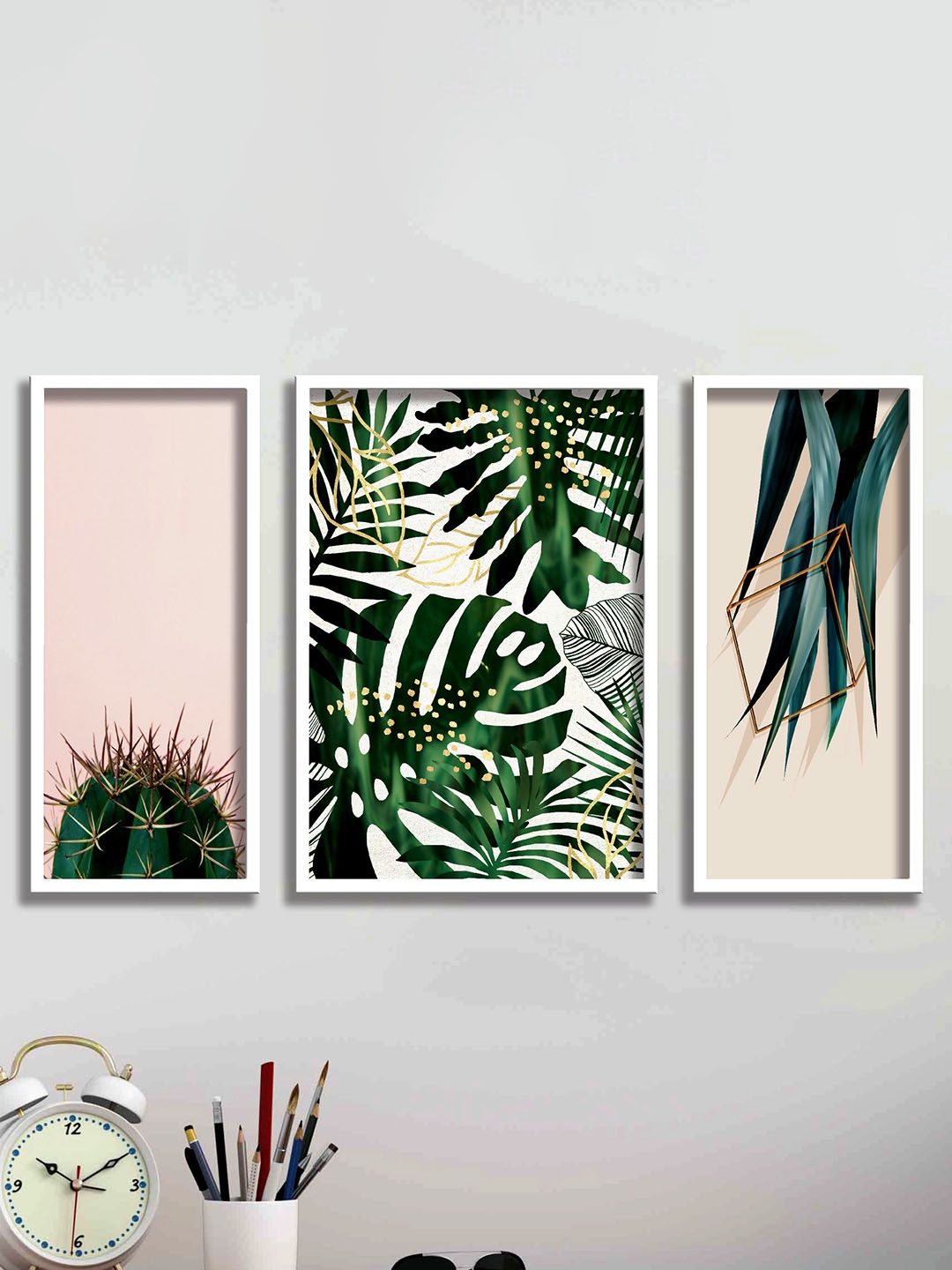 

SAF Pink & Green 3 Pieces Tropical Leaves Painted Wall Art