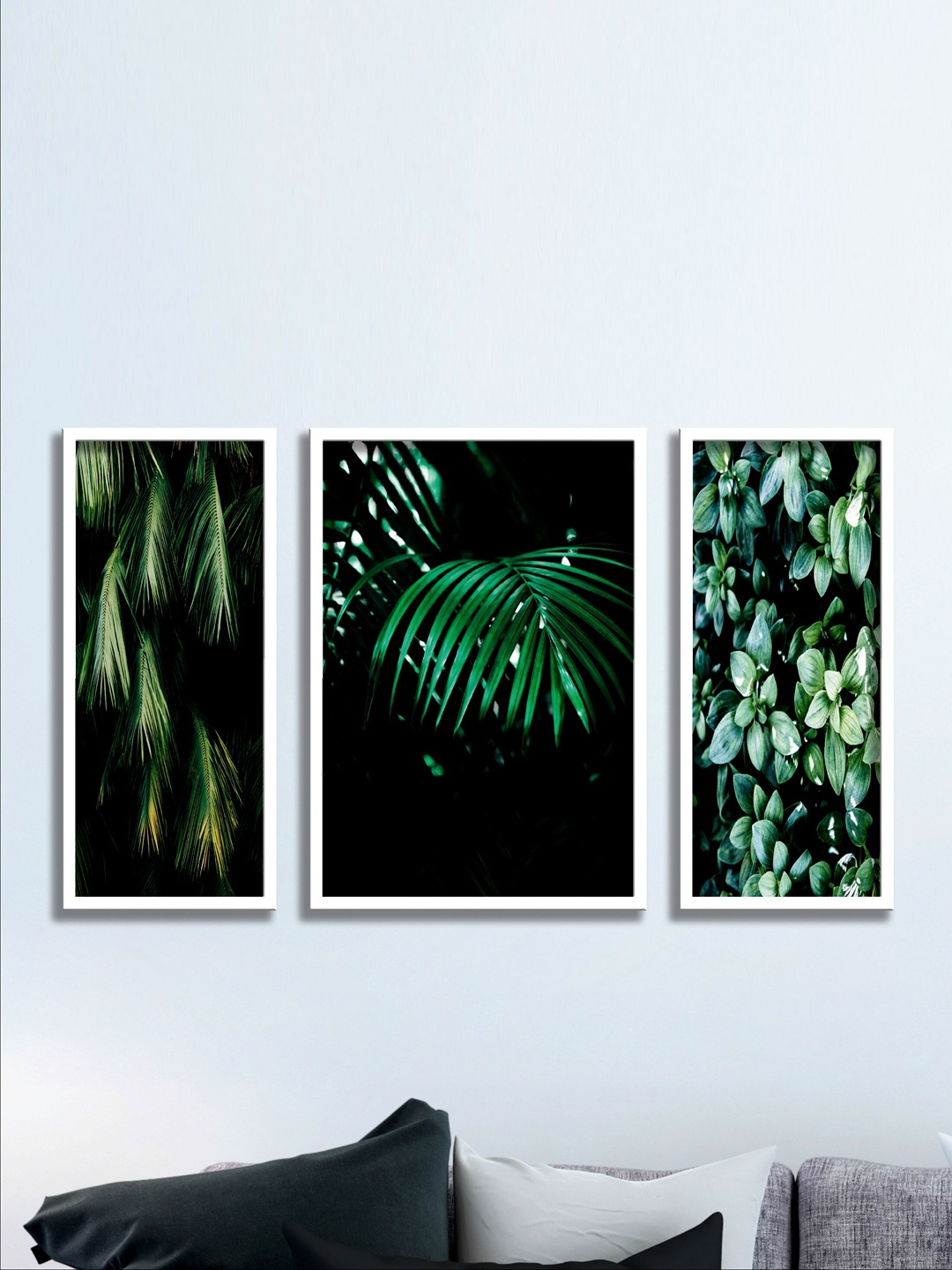 

SAF Black & Green 3 Pieces Tropical Leaves Wall Painting Wall Art