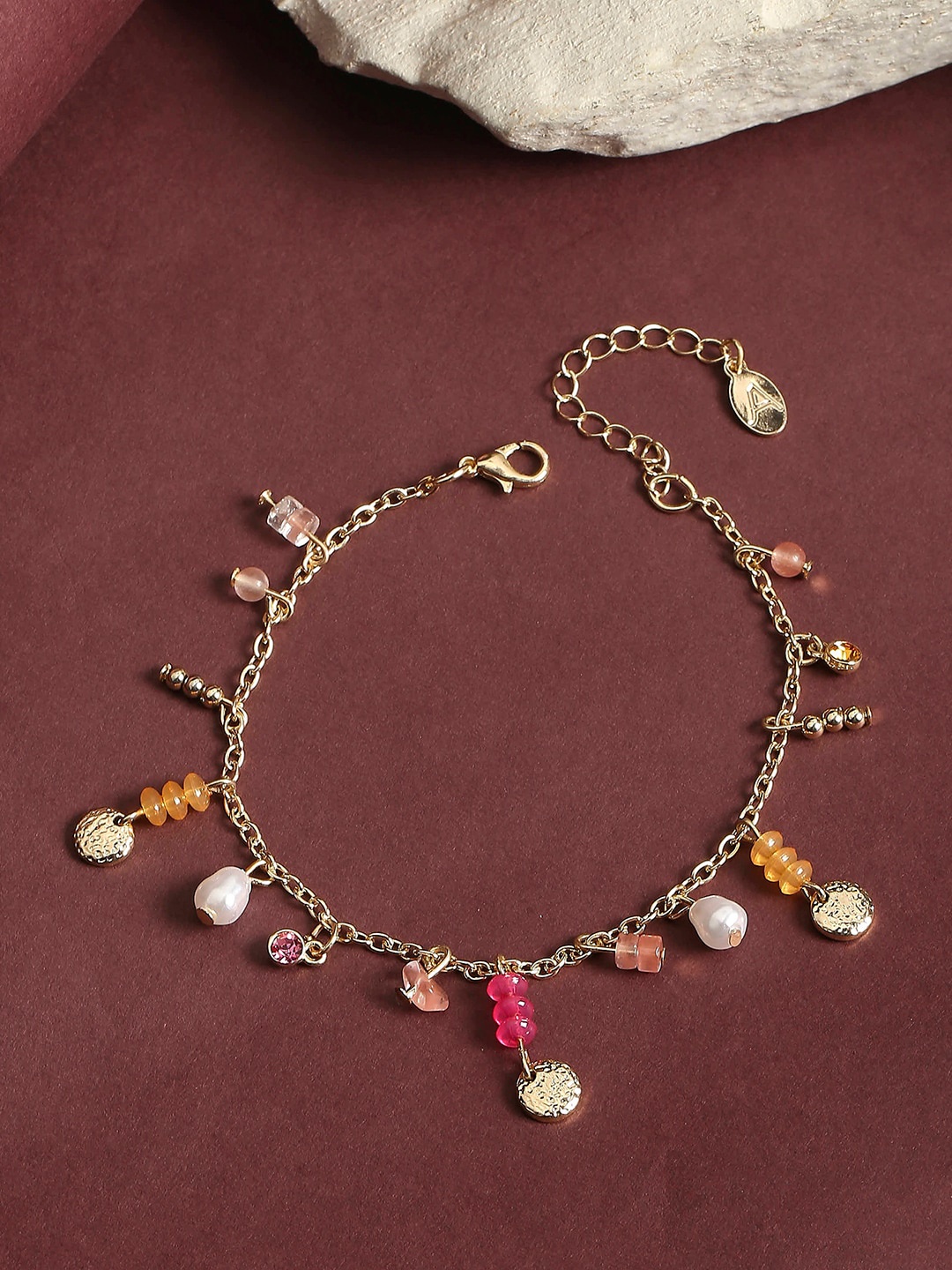 

Accessorize Stone-Studded Charm Anklet, Gold