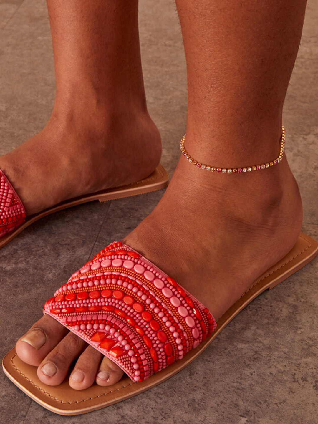 

Accessorize Set Of 2 Crystal-Studded Anklets, Gold