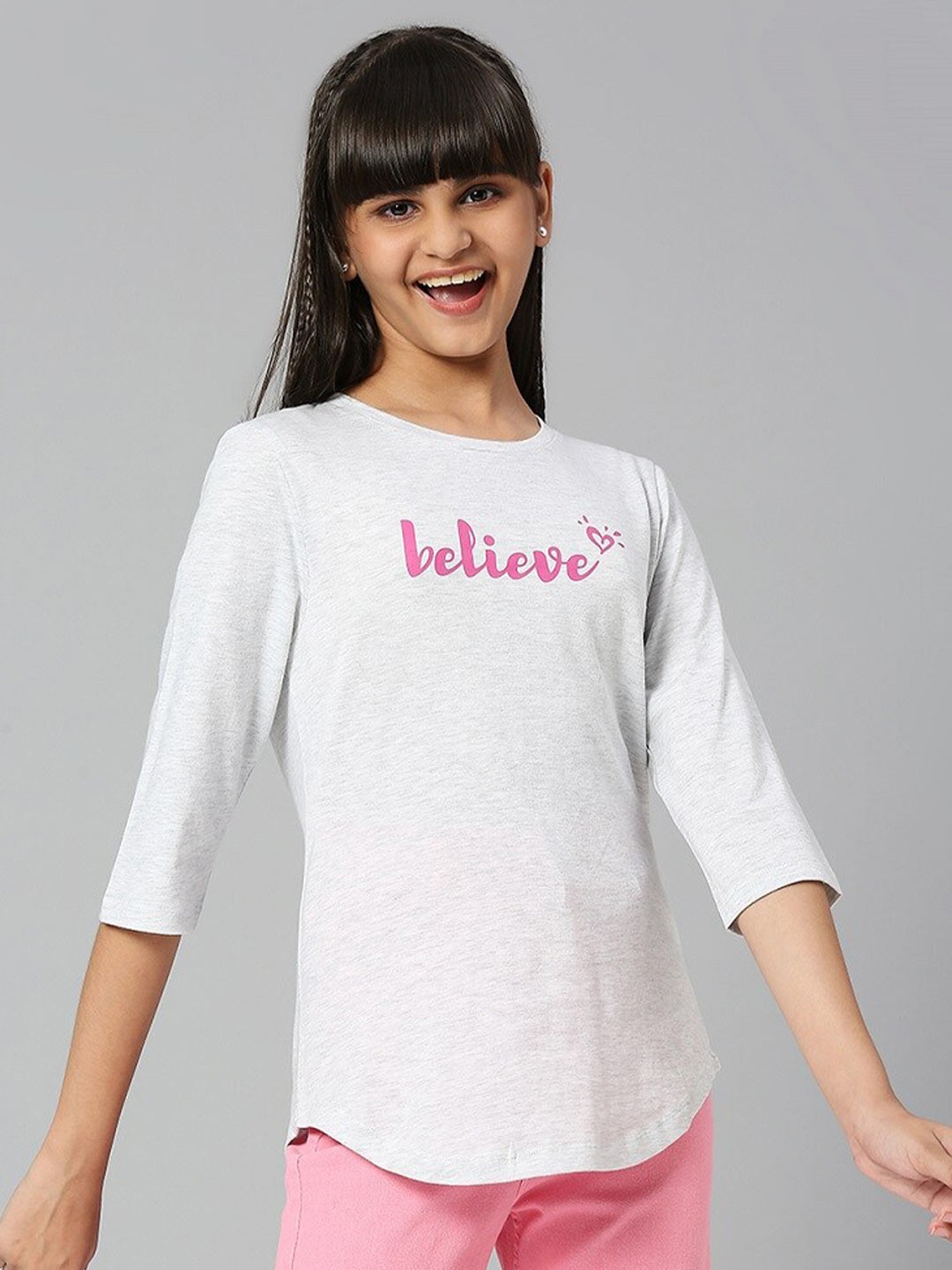 

JUSTICE Girls Typography Printed Top, White
