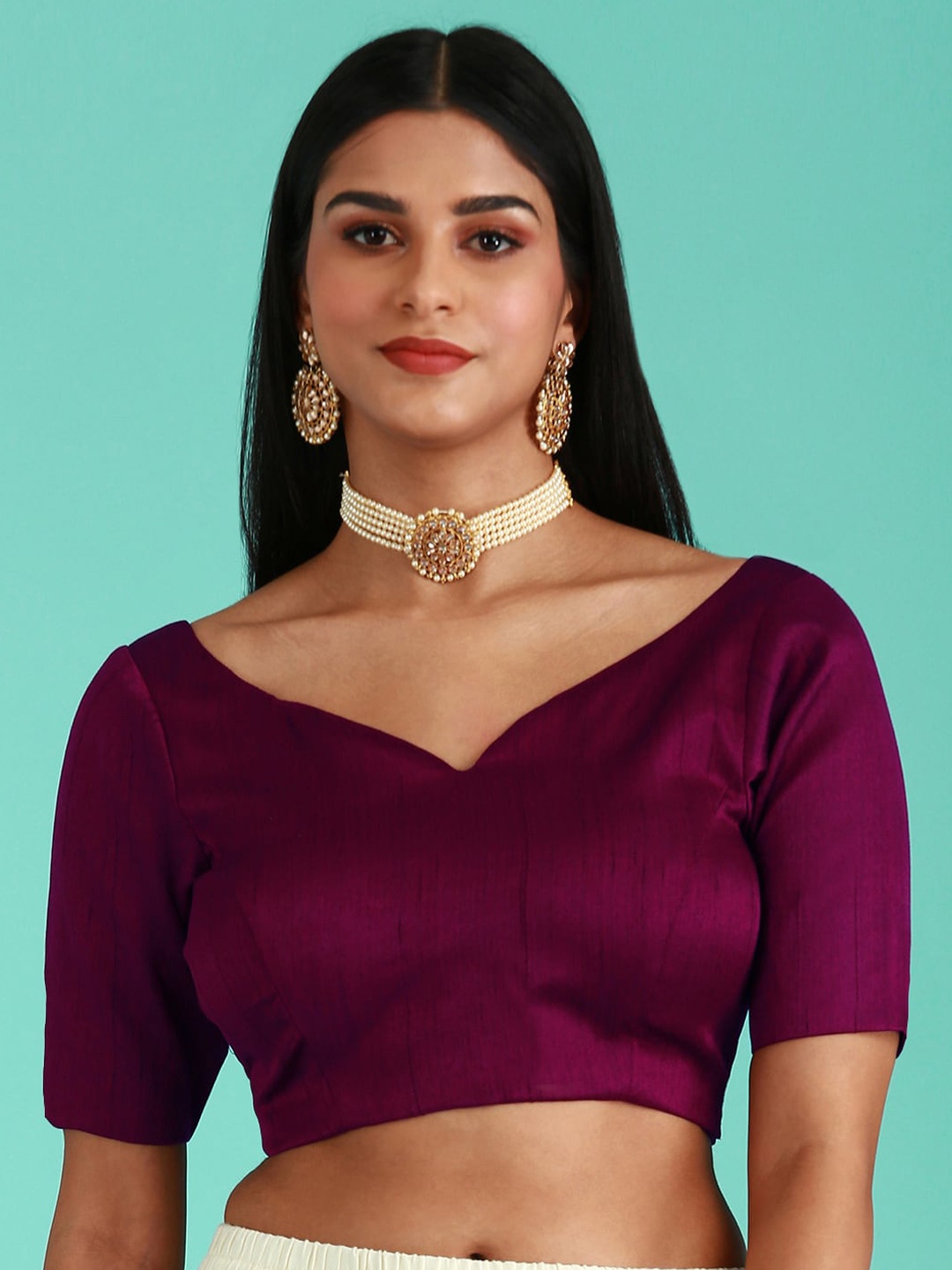 

panchhi Pure Silk Sweetheart Neck Readymade Saree Blouse, Purple