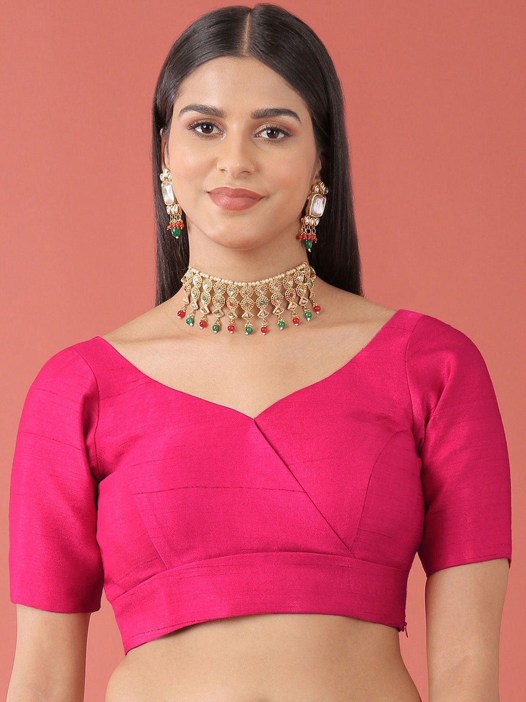 

panchhi V-Neck Saree Blouse, Pink