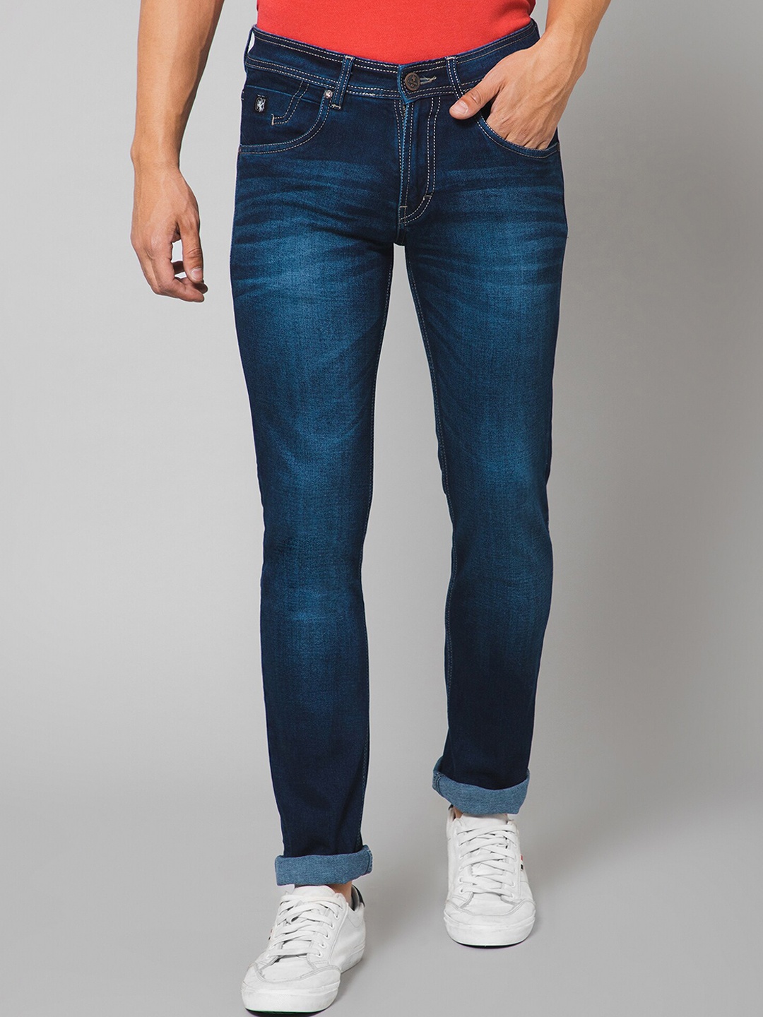

Cantabil Men Light Fade Mid-Rise Stretchable Clean Look Jeans, Blue
