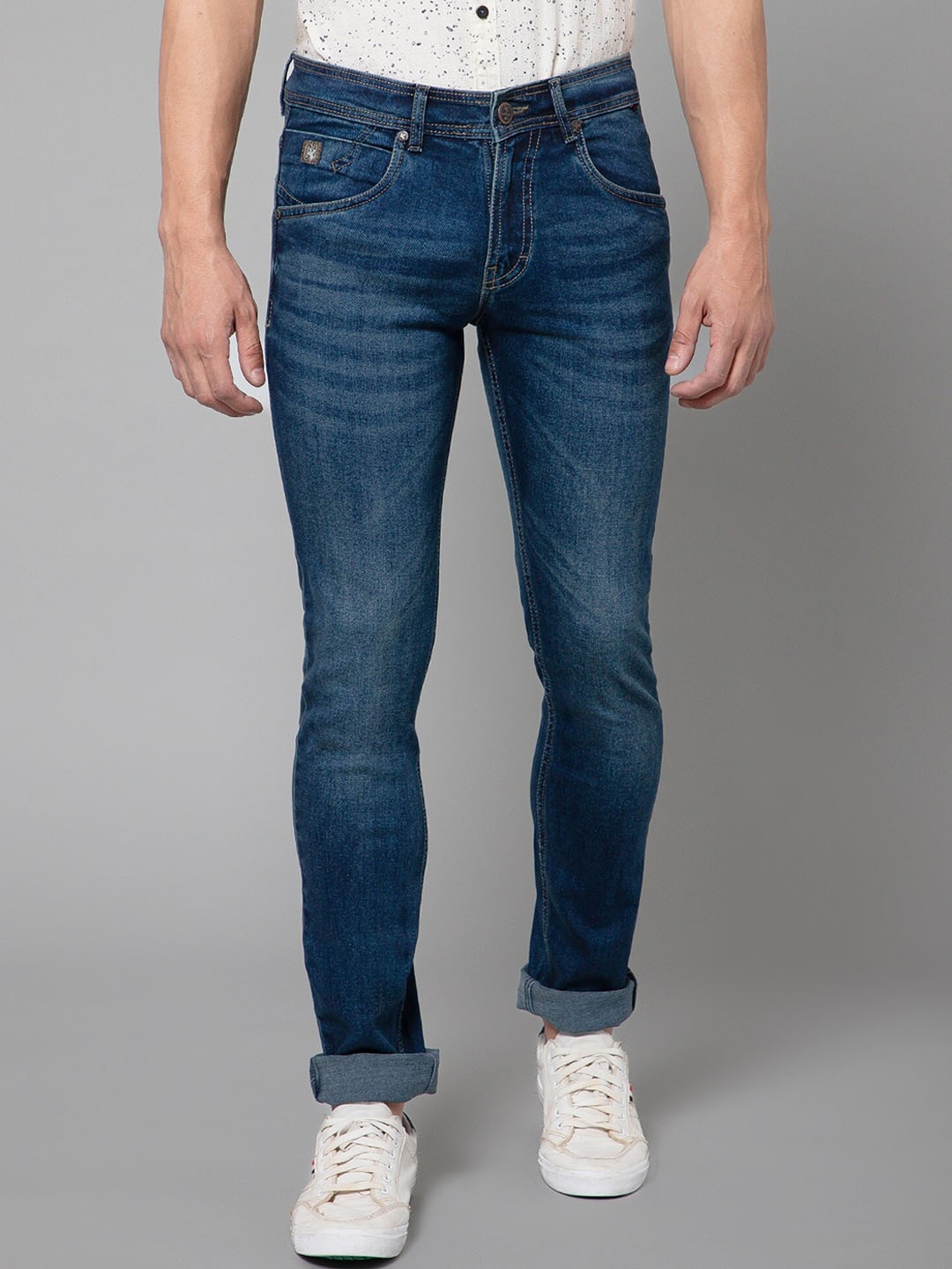

Cantabil Men Light Fade Mid-Rise Stretchable Clean Look Jeans, Blue