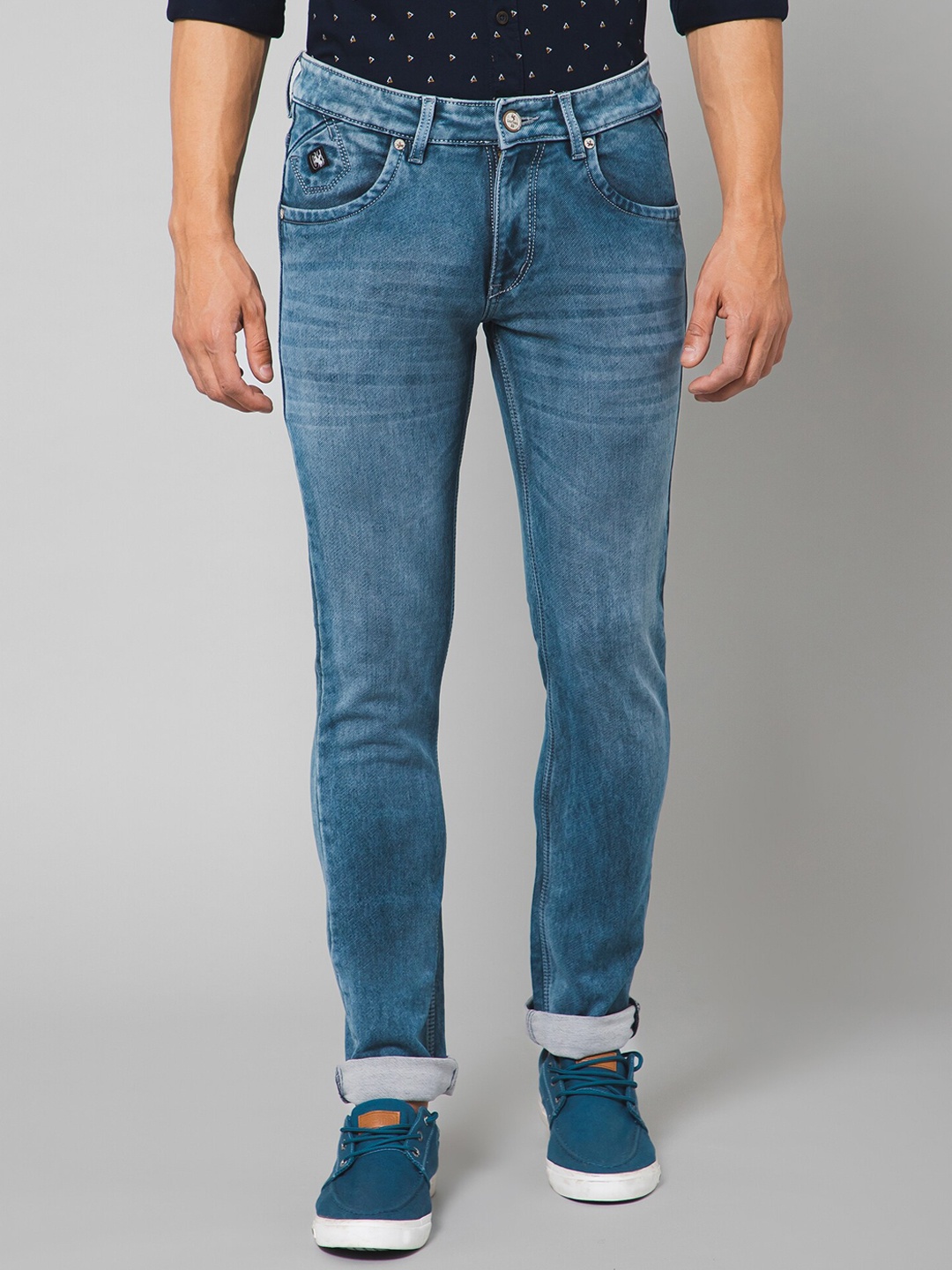 

Cantabil Men Light Fade Mid-Rise Stretchable Clean Look Jeans, Blue