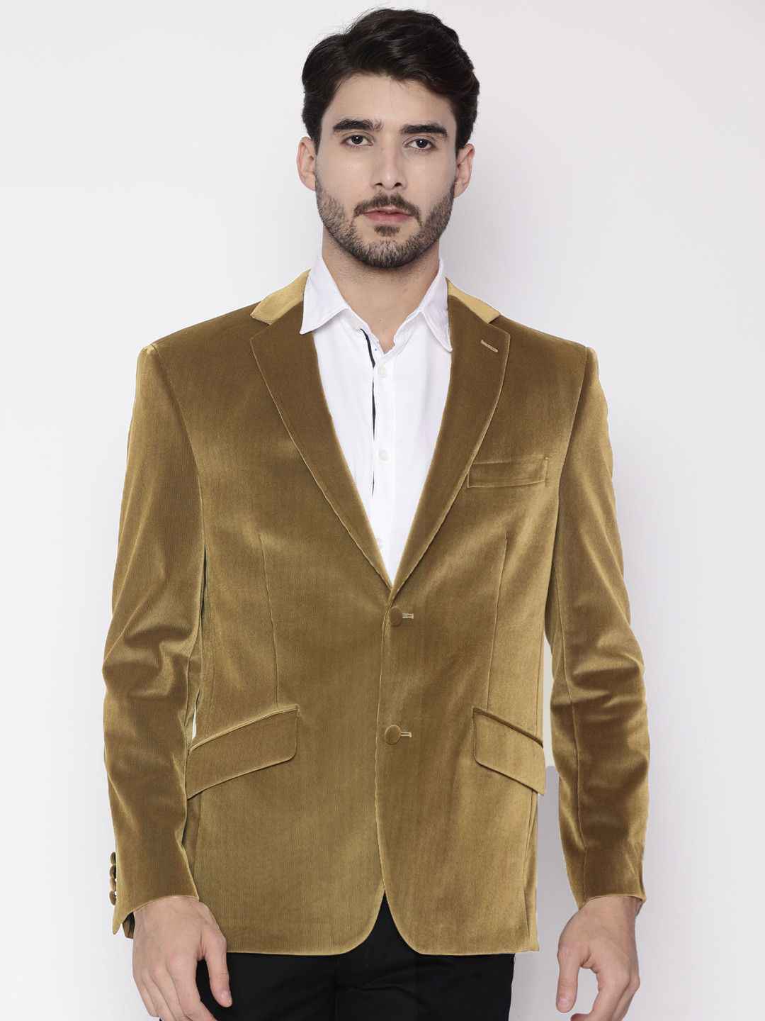 

Theme Brown Corduroy Slim Fit Single-Breasted Casual Blazer