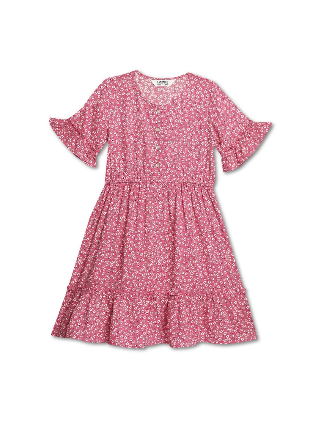 

Cantabil Girls Floral Print Bell Sleeve Fit & Flare Dress, Pink