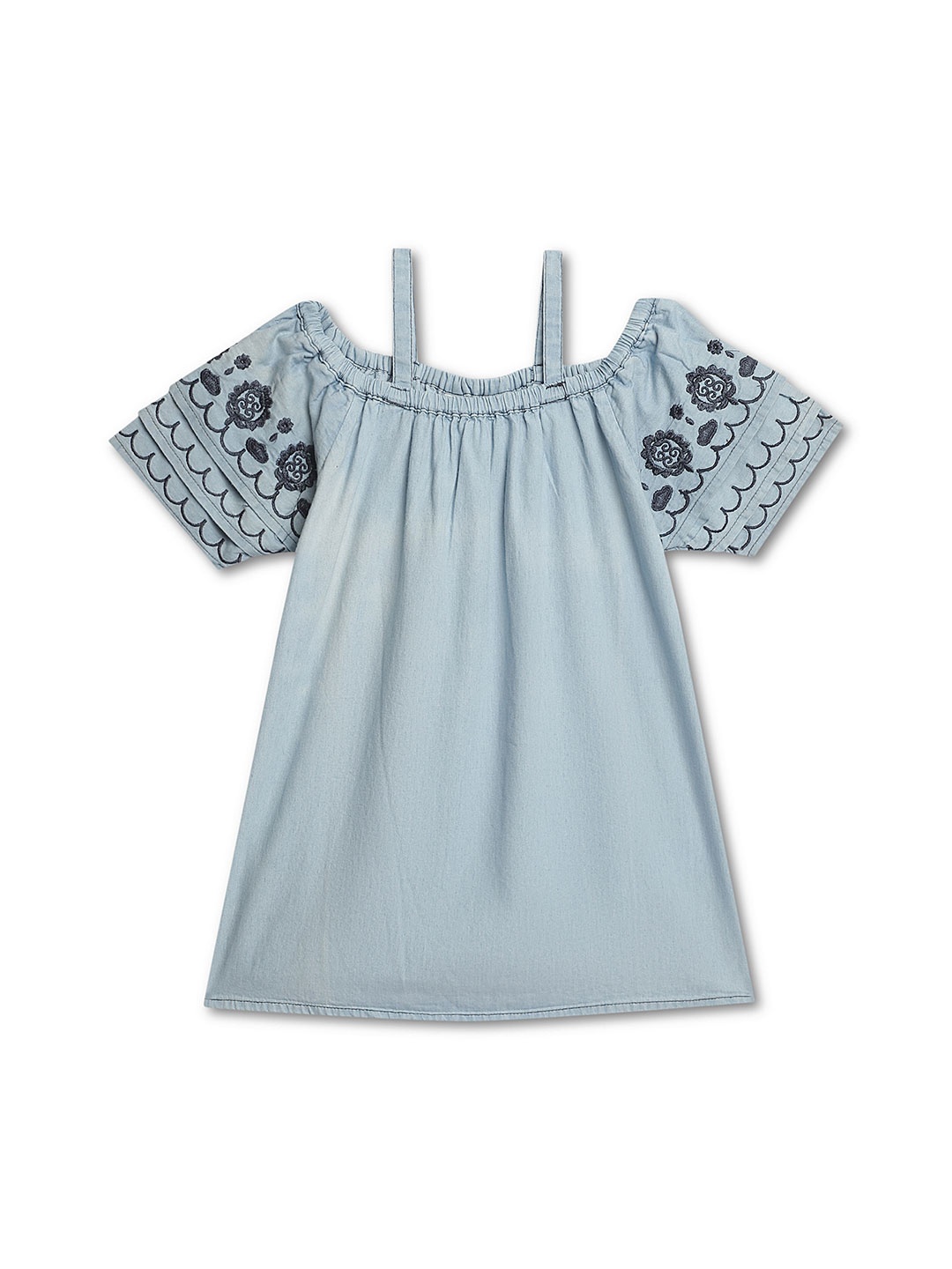 

Cantabil Girls Shoulder Straps Embroidered Cotton A-Line Top, Blue