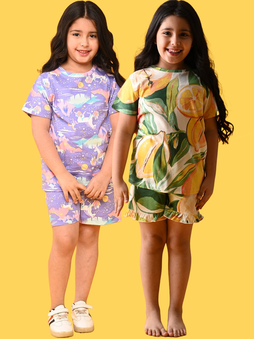 

Anthrilo Girls Pack Of 2 Conversational Printed Pure Cotton Night Suit, Lavender