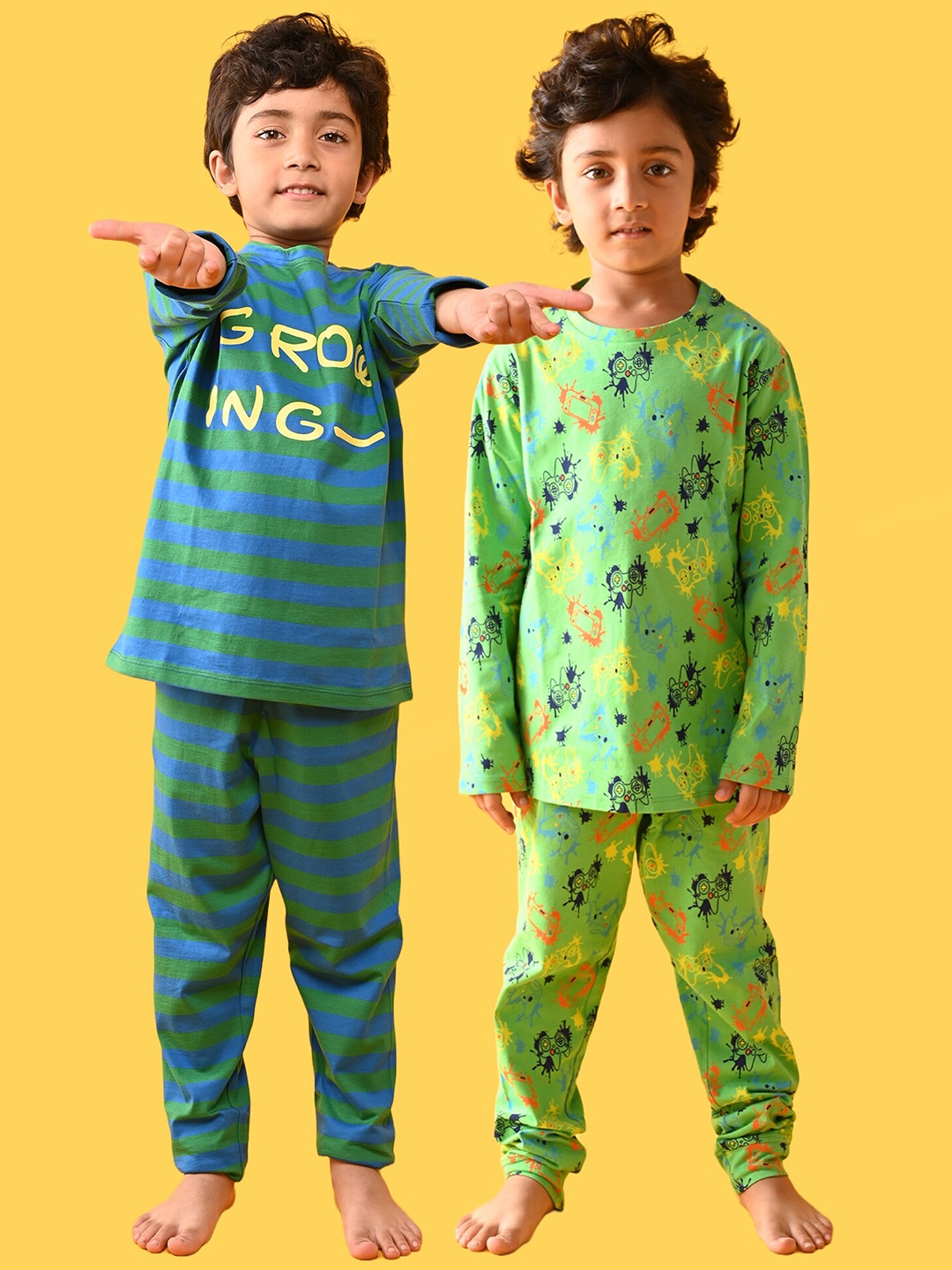 

Anthrilo Boys Pack Of 2 Conversational Printed Pure Cotton Night Suit, Green