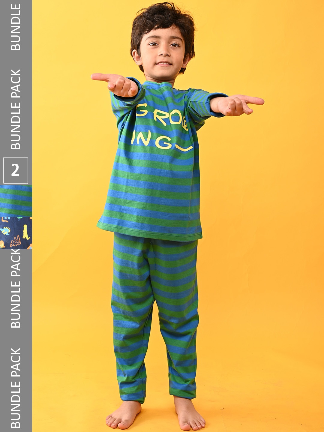 

Anthrilo Kids Pack Of 2 Conversational Printed Pure Cotton Night Suit, Green