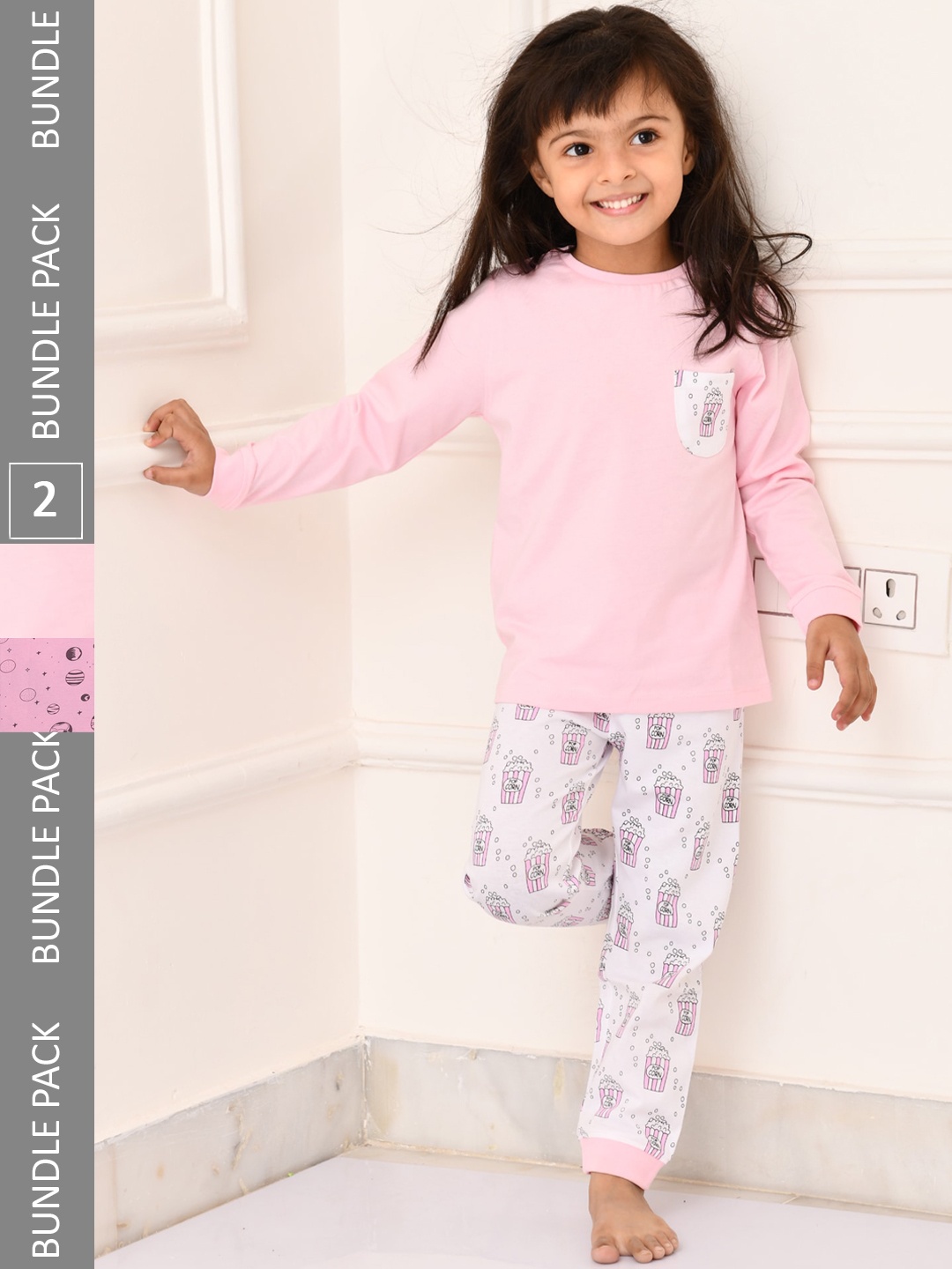 

Anthrilo Girls Pack Of 2 Conversational Printed Pure Cotton Night Suit, Pink