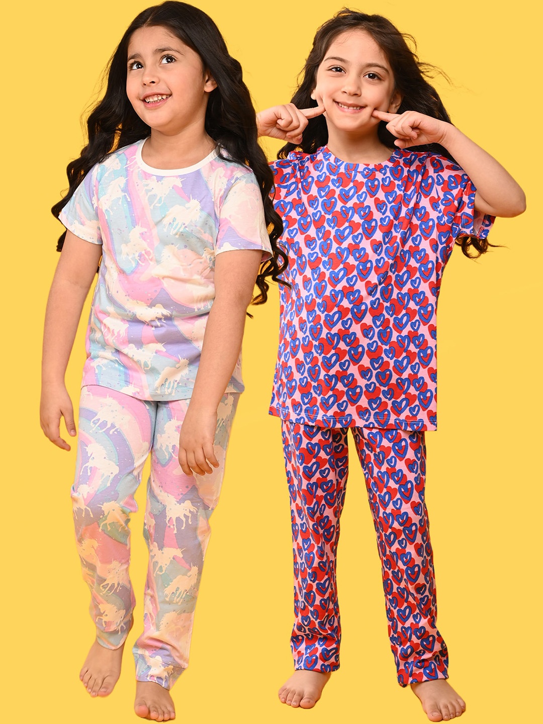 

Anthrilo Girls Pack Of 2 Conversational Printed Pure Cotton Night Suit, White