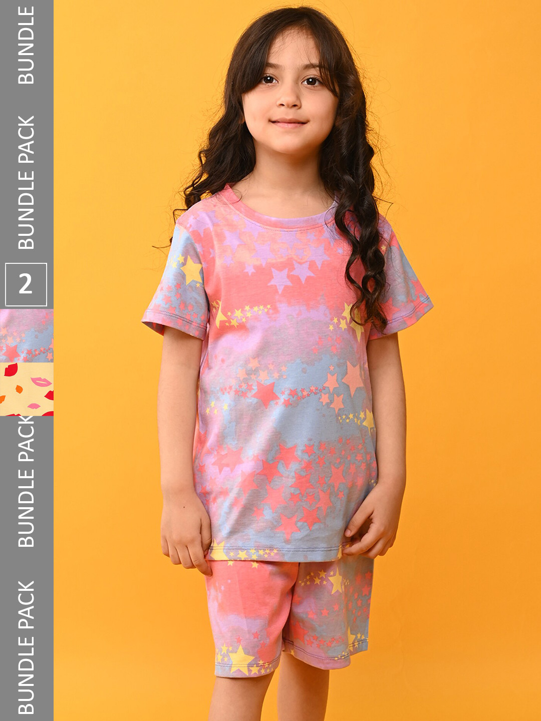 

Anthrilo Girls Pack Of 2 Conversational Printed Pure Cotton Night Suit, Yellow