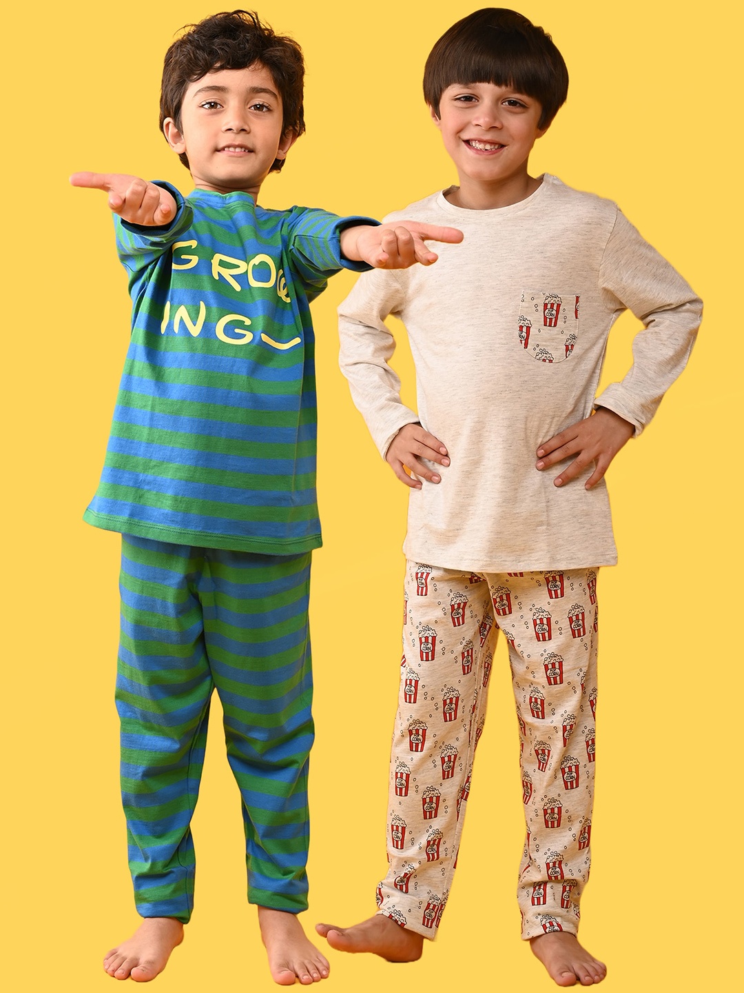 

Anthrilo Boys Pack Of 2 Conversational Printed Pure Cotton Night Suit, Green