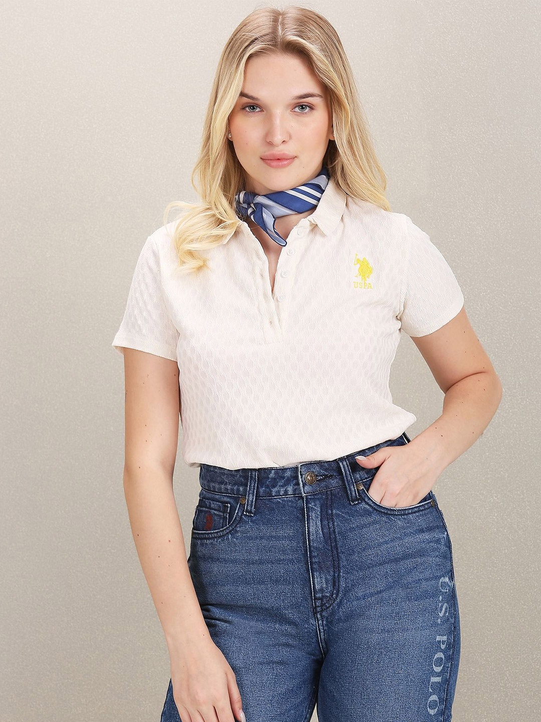 

U.S. Polo Assn. Women Textured Polo Shirt, Off white