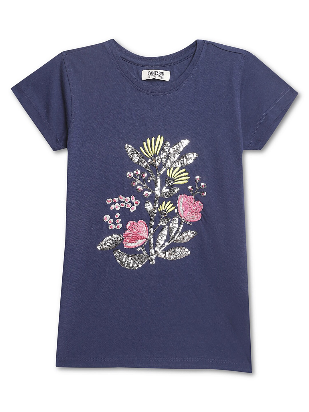 

Cantabil Girls Graphic Printed Cotton T-shirt, Navy blue